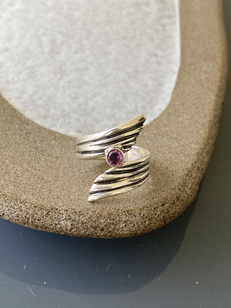 pink tourmaline gemstone ring silver, adjustable silver ring 