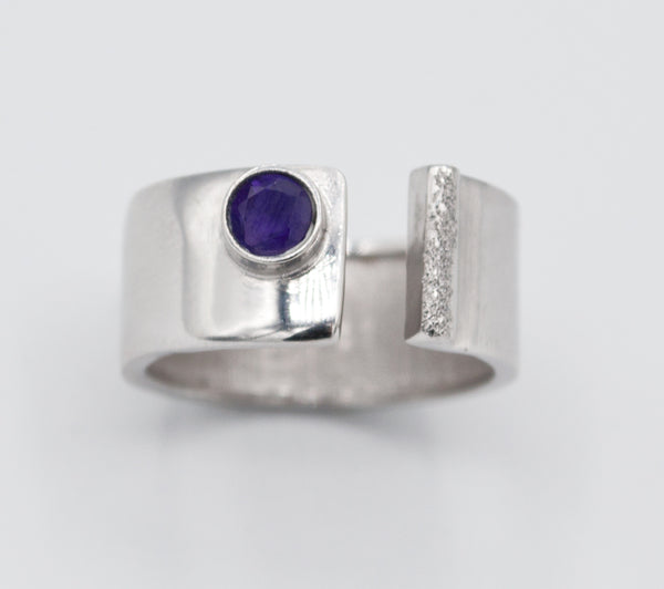 Amethyst silver ring adjustable February birthstone ring purple stone ring 