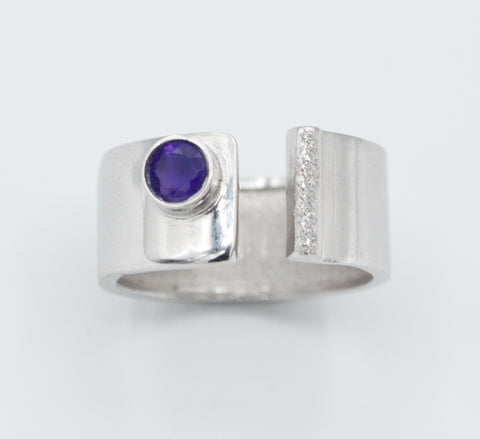 Amethyst silver ring adjustable February birthstone ring purple stone ring 