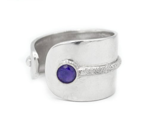 amethyst silver ring, adjustable silver ring, purple stone ring Santorini Ring 