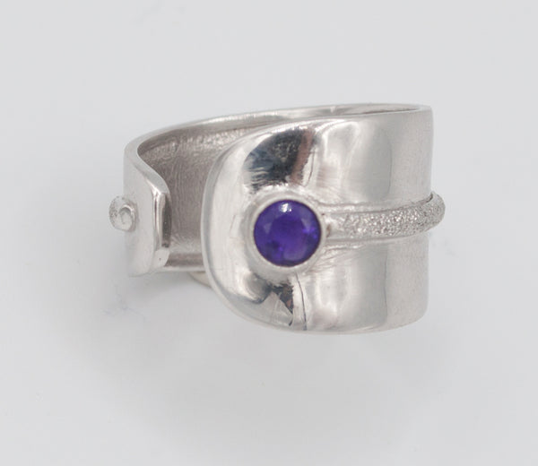 amethyst silver ring, adjustable silver ring, purple stone ring Santorini Ring 