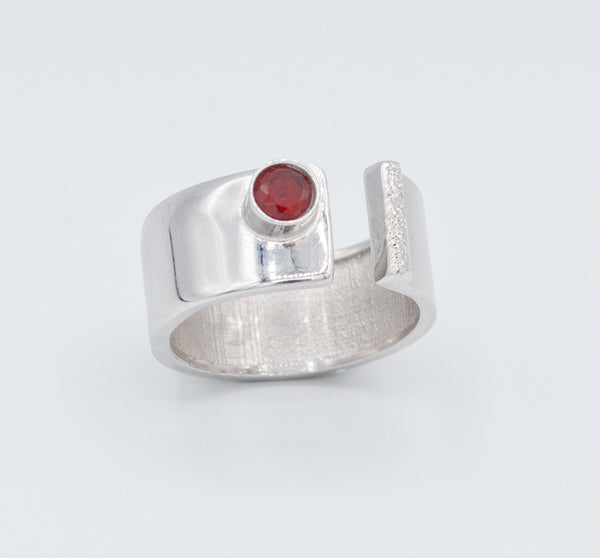 Red garnet silver ring adjustable January birthstone red stone ring 