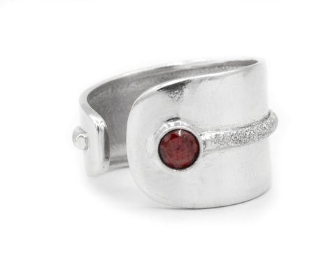 Red Garnet silver ring adjustable, January birthstone red stone ring Santorini Ring 