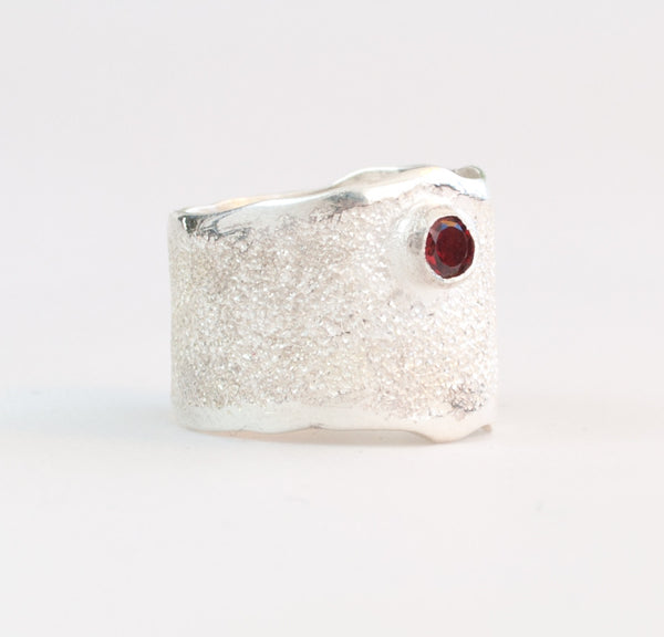 red garnet silver ring, red garnet ring January birthstone ring 