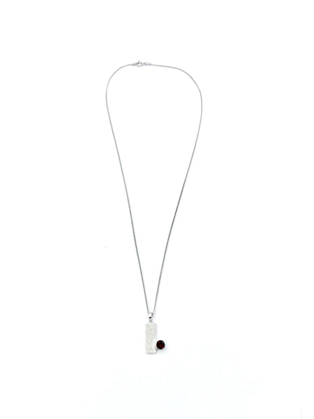 red garnet silver pendant textured small pendant silver chain 