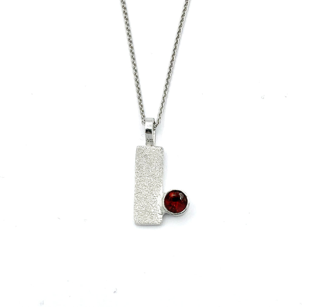 red garnet silver pendant textured small pendant silver chain 