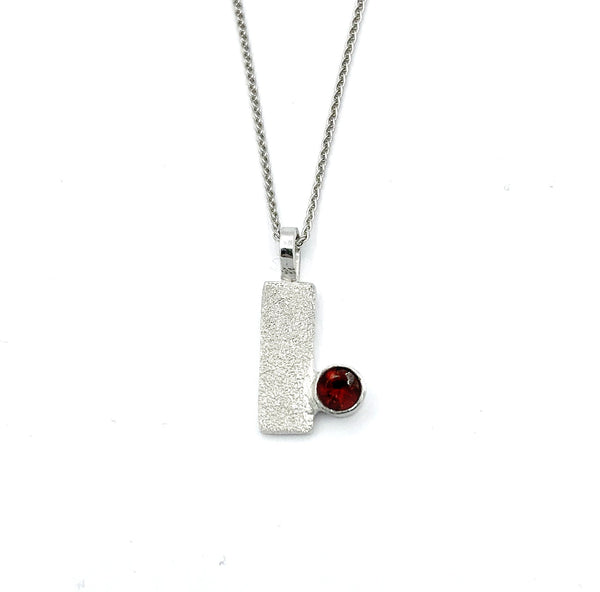 red garnet silver pendant textured small pendant silver chain 