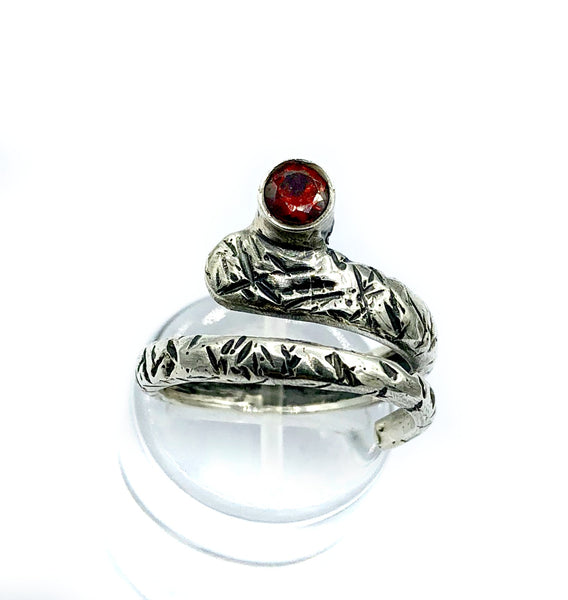 red garnet ring, snake ring, red stone ring, January birthstone silver ring 