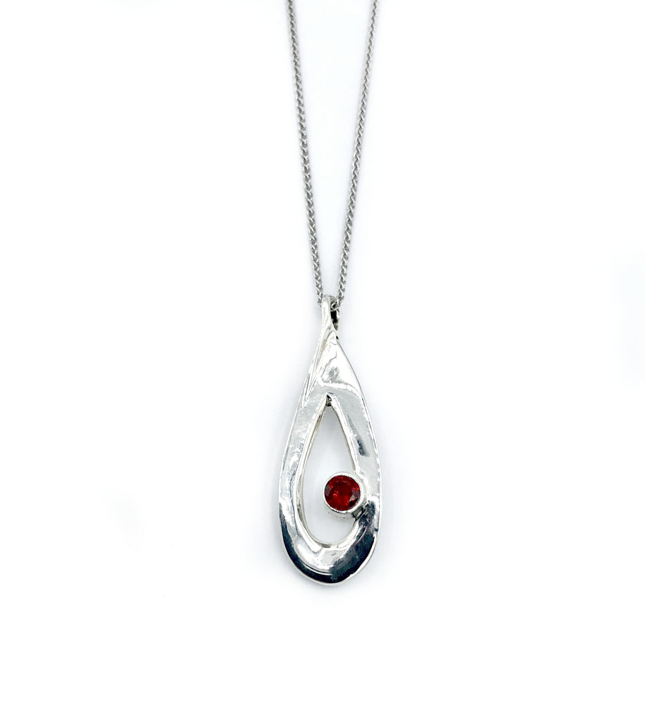 red garnet pendant drop pendant, silver pendant silver chain 