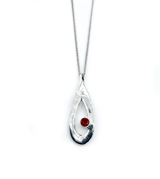 red garnet pendant drop pendant, silver pendant silver chain 