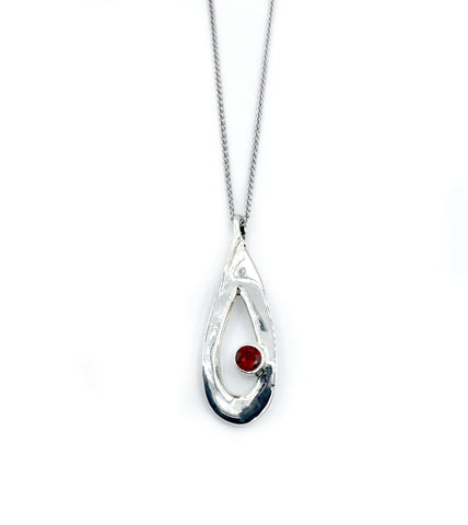 red garnet pendant drop pendant, silver pendant silver chain 