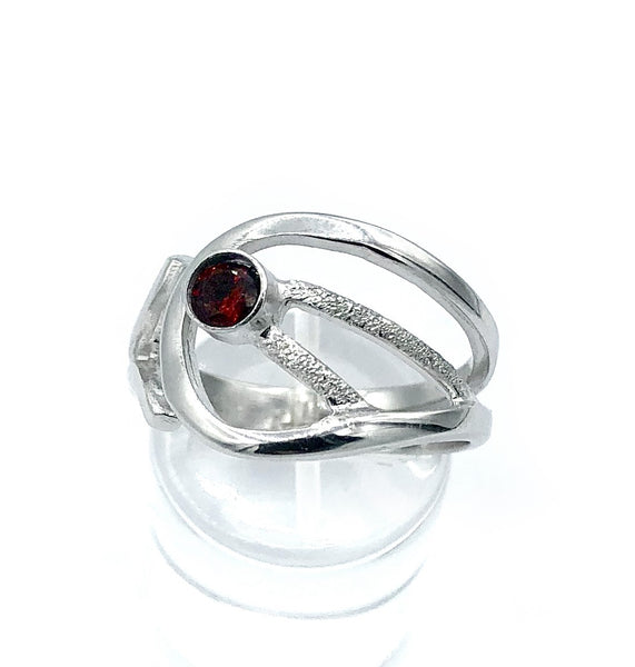 red garnet ring, red stone ring, modern silver ring January birthstone ring 