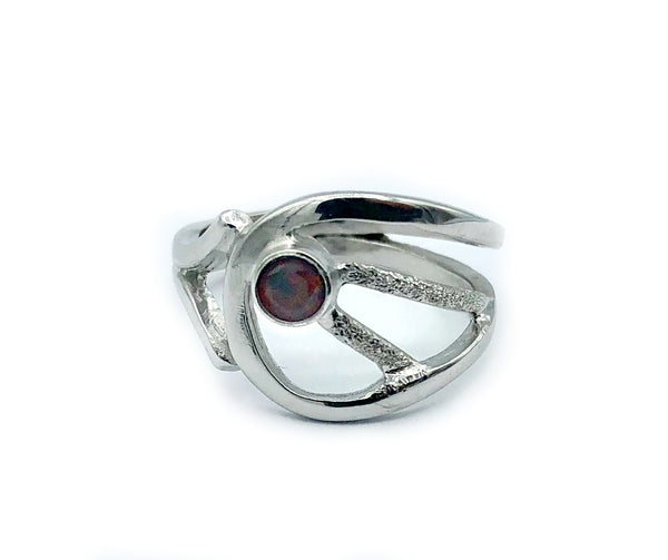 red garnet ring, red stone ring, modern silver ring January birthstone ring 