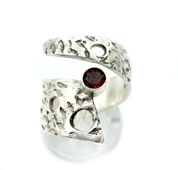 red garnet ring, silver adjustable ring, red garnet ring silver 