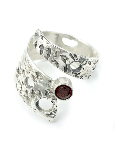 red garnet ring, silver adjustable ring, red garnet ring silver 