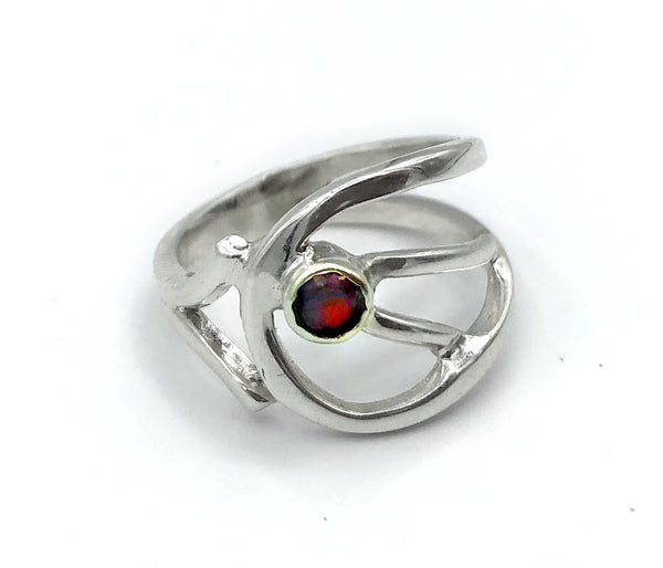 red garnet silver ring, red stone ring, modern silver ring 