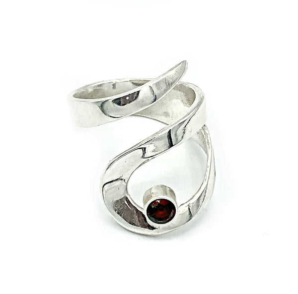 Red garnet ring silver, silver adjustable rings 