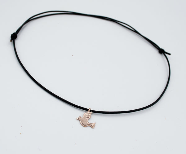 Rose dove pendant, pink dove necklace, leather cord adjustable bird charm necklace 