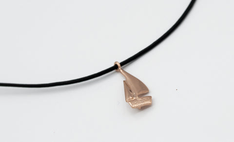 rose boat charm, rose gold sailboat pendant, pink boat charm necklace leather 