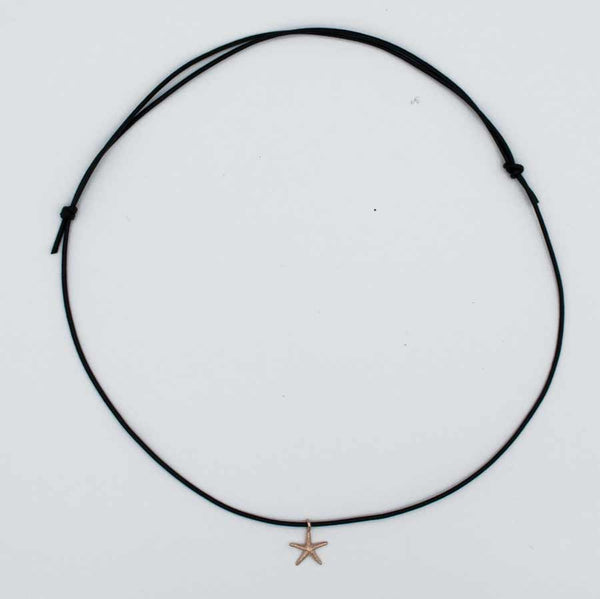 Rose gold starfish pendant silver, leather cord adjustable starfish charm necklace 