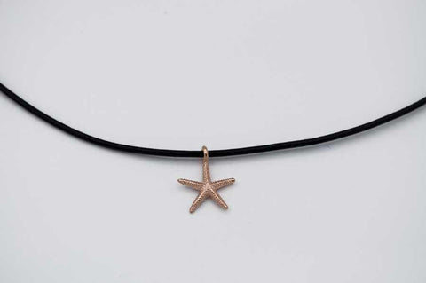 Rose gold starfish pendant silver, leather cord adjustable starfish charm necklace 