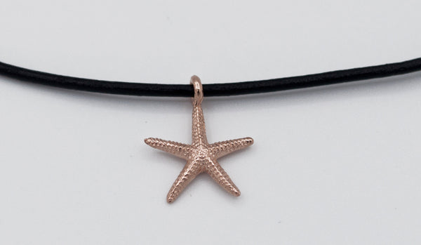 Rose gold starfish pendant silver, leather cord adjustable starfish charm necklace 