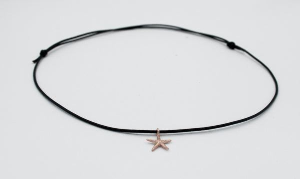 Rose gold starfish pendant silver, leather cord adjustable starfish charm necklace 