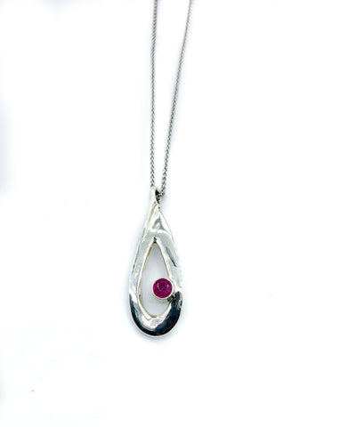 ruby pendant drop pendant, silver pendant silver chain 