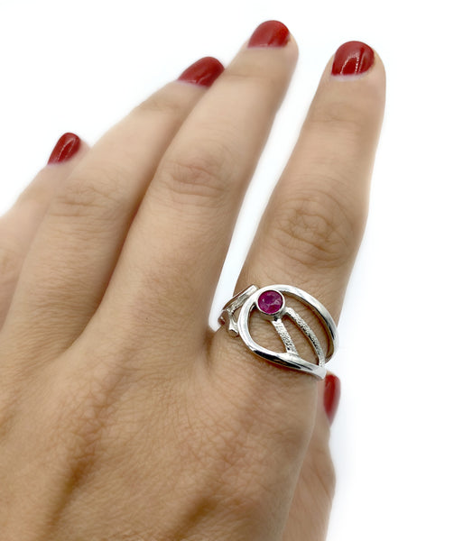 ruby silver ring, ruby stone ring, modern silver ring July birthstone ring 