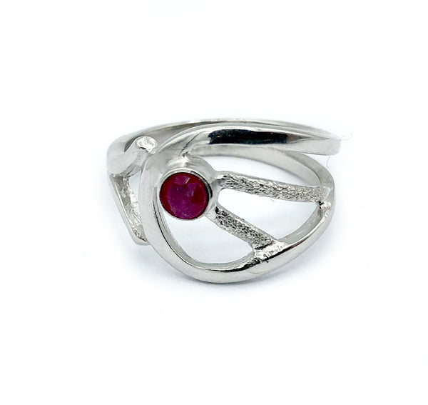 ruby silver ring, ruby stone ring, modern silver ring July birthstone ring 