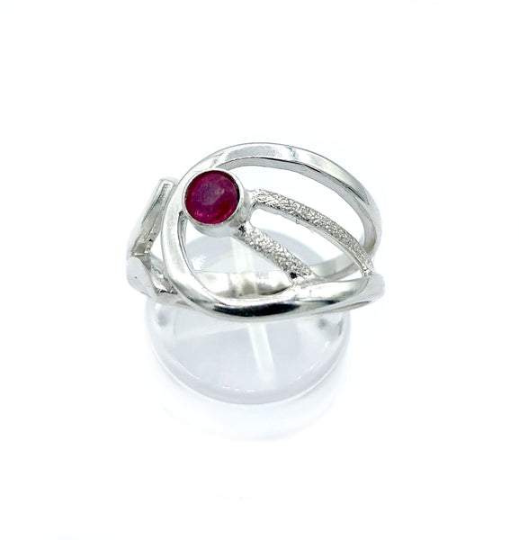 ruby silver ring, ruby stone ring, modern silver ring July birthstone ring 