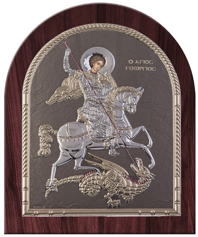 Saint George Greek Orthodox Silver Icon, grey 20x24.5cm 