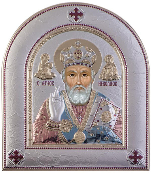 Saint Nicholas Byzantine Greek Orthodox religion, Red & Blue - Made in Greece 18.6x22cm 