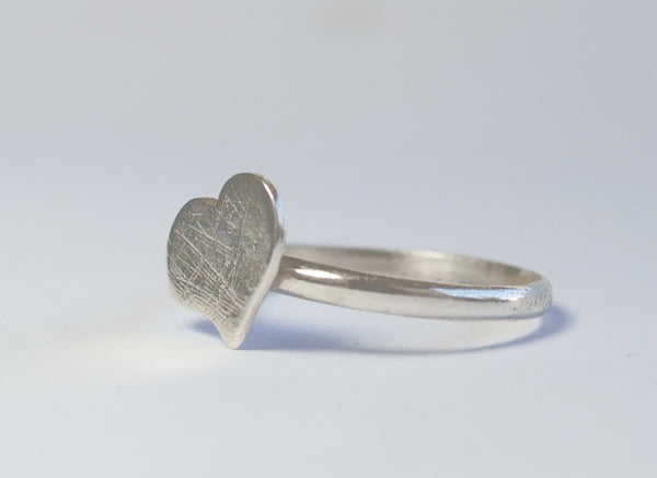 silver heart ring, rough textured silver heart ring, sterling silver heart ring 