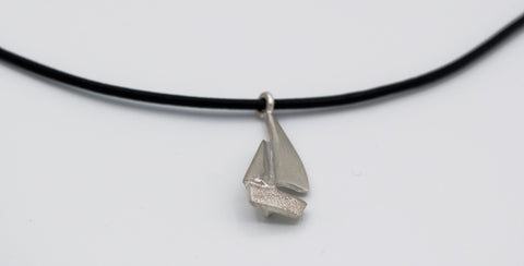 silver sailboat pendant charm, leather cord adjustable sailboat charm necklace 
