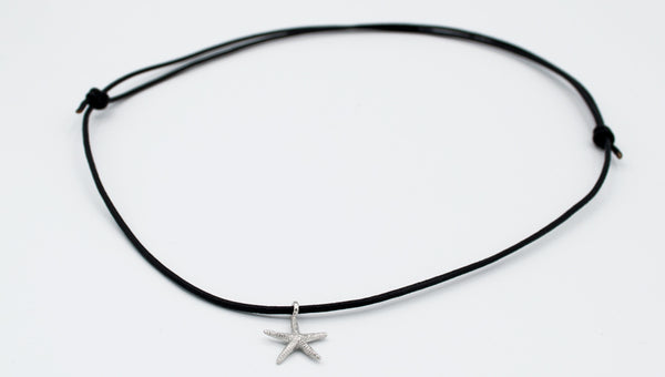 silver starfish pendant charm, starfish charm necklace leather cord 