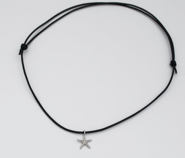 silver starfish pendant charm, starfish charm necklace leather cord 