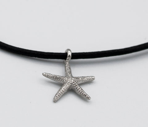 silver starfish pendant charm, starfish charm necklace leather cord 