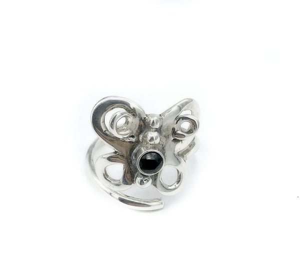 butterfly ring, silver butterfly ring silver adjustable ring, black spinel ring 
