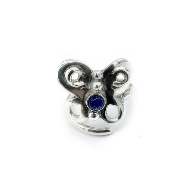 butterfly ring, silver butterfly ring silver adjustable ring, blue lapis ring 