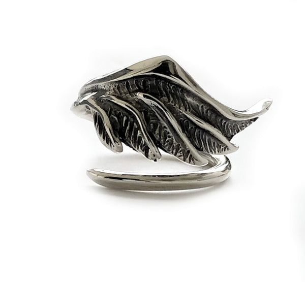 angel wing ring, wing ring, silver wing ring, silver adjustable ring 
