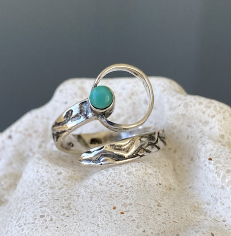 silver ring, handmade silver ring, turquoise silver circle ring 