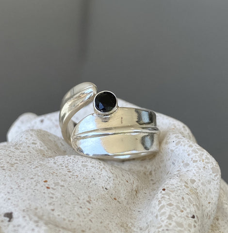 silver ring, handmade silver ring, black gemstone silver ring 