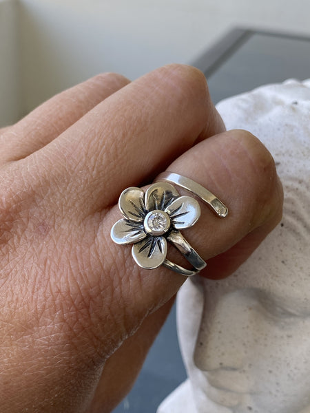 silver ring, flower ring silver, gemstone ring 