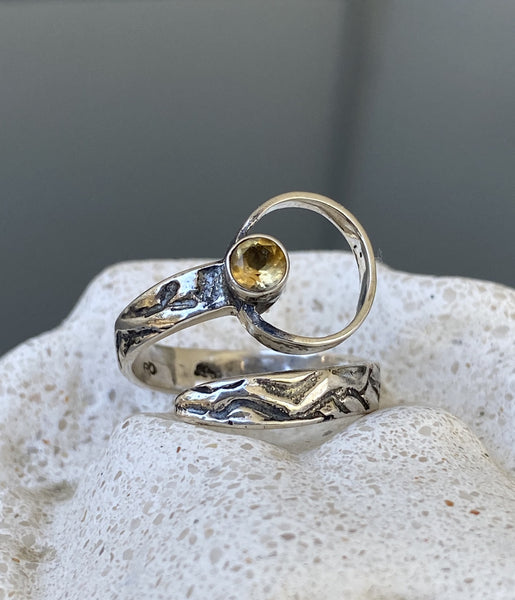 silver ring, handmade silver ring, silver circle ring citrine 