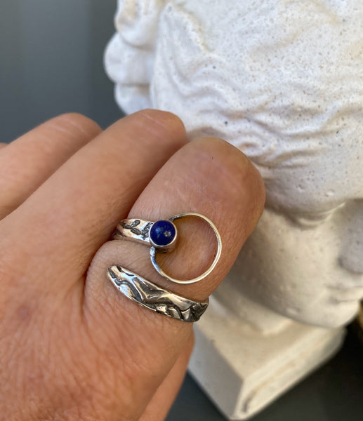 silver ring, handmade silver ring, lapis lazuli gemstone ring 