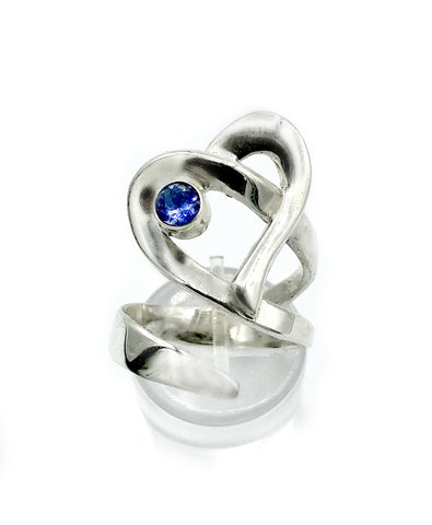 Heart ring, contemporary silver heart blue iolite ring, adjustable heart ring 
