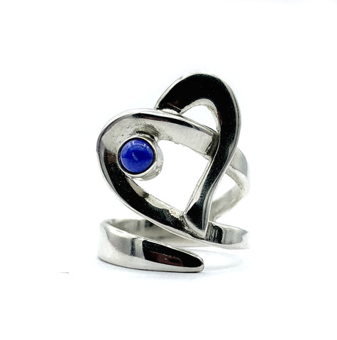 Heart ring, contemporary silver heart blue lapis ring, adjustable heart ring 