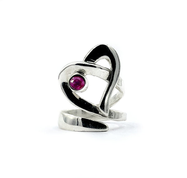 Heart ring, ruby silver ring adjustable, contemporary silver ring ruby 