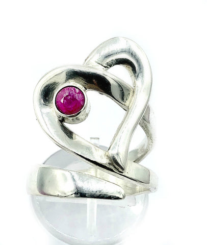 Heart ring, ruby silver ring adjustable, contemporary silver ring ruby 